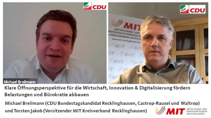 CDU Bundestagskandidat Michel Breilmann und MIT Vorsitzender Torsten Jakob im Gespräch